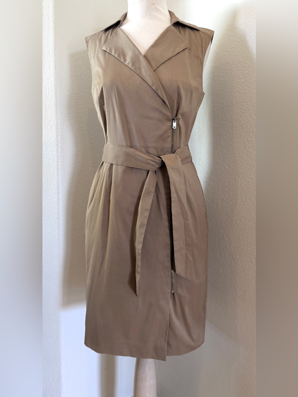 Ann Taylor Sleeveless Wrap Belted Dress - Taupe